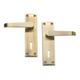 Designer Levers Victorian Fire Rated Long Straight Lever Lock Door Handle Pair Antique Brass