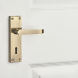 Designer Levers Victorian Fire Rated Long Straight Lever Lock Door Handle Pair Antique Brass