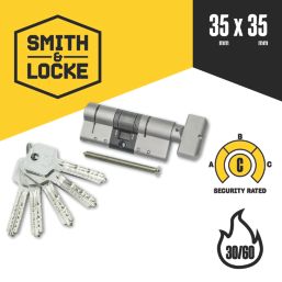 Smith & Locke Fire Rated 3 Star Diamond Thumbturn Cylinder Lock 35-35 (70mm) Satin Nickel