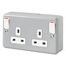 MK Metalclad Plus 13A 2-Gang DP Switched Metal Clad Socket with White Inserts