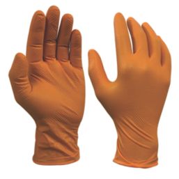 Site Nitrile Powder Free Disposable Grip Gloves Orange Medium 50 Pack