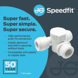 JG Speedfit  Plastic Push-Fit Adapting Appliance Tap Tee 15mm x 15mm x 3/4"