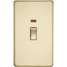 Knightsbridge  45A 2-Gang DP Control Switch Polished Brass with LED