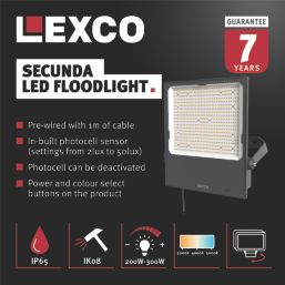 Lexco Secunda Outdoor LED Floodlight With Photocell Black 300W 23,000-40,000lm