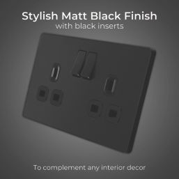 British General Evolve 13A 2-Gang SP Switched Socket Matt Black  with Black Inserts