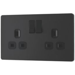 British General Evolve 13A 2-Gang SP Switched Socket Matt Black  with Black Inserts