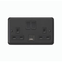 MK Contoura 13A 2-Gang DP Switched Socket + 3A 15.5W 2-Outlet Type A & C USB Charger Black with Colour-Matched Inserts