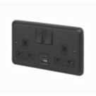 MK Contoura 13A 2-Gang DP Switched Socket + 3A 15.5W 2-Outlet Type A & C USB Charger Black with Colour-Matched Inserts
