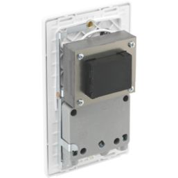 British General Evolve 2-Gang Dual Voltage Shaver Socket 115/240V Brushed Steel with White Inserts