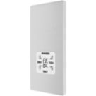 British General Evolve 2-Gang Dual Voltage Shaver Socket 115/240V Brushed Steel with White Inserts