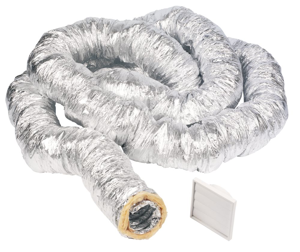 Manrose Aluminium Insulated Flexible Ducting Hose Silver 10m x 127mm