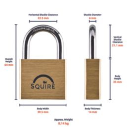 Squire  Brass Keyed Alike Weatherproof   Padlock 40mm
