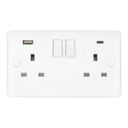 Vimark Pro 13A 2-Gang SP Switched Socket + 4.8A 24W 2-Outlet Type A & C USB Charger White