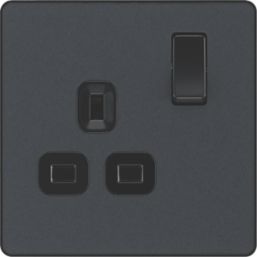 British General Evolve 13A 1-Gang SP Switched Socket Grey  with Black Inserts