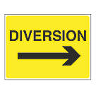 "Diversion" with Arrow Right Stanchion Sign 450mm x 600mm