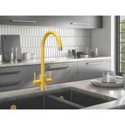 ETAL Sorrento Twin Lever Kitchen Mixer Tap Matt Yellow