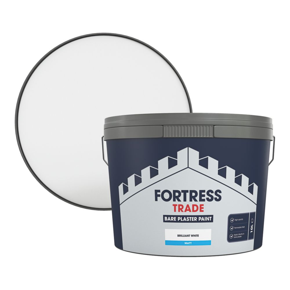 Fortress Trade 10Ltr Brilliant White Matt Emulsion Bare Plaster Paint