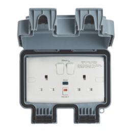 Contactum  IP66 13A 2-Gang 2-Pole Weatherproof Outdoor Switched Passive RCD Latching Socket
