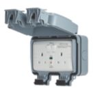 Contactum  IP66 13A 2-Gang 2-Pole Weatherproof Outdoor Switched Passive RCD Latching Socket