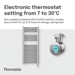 Flomasta 1200mm x 500mm 1024BTU Chrome Curved Electric Towel Radiator