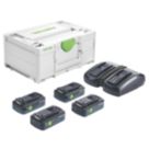 Festool 577105 18V 4.0Ah Li-Ion Airstream Li-High Power & Bluetooth Batteries & Charger 5 Piece Set