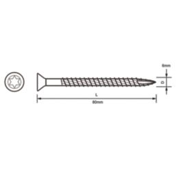Turbo TX  TX Double-Countersunk  Multipurpose Screws 6mm x 80mm 100 Pack