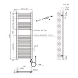 Flomasta 1200mm x 400mm 853BTU Anthracite Flat Electric Towel Radiator