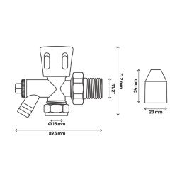 Flomasta  15mm x 21mm White/Chrome Angled Modern Manual Radiator Valve Head & Body With Drain Off
