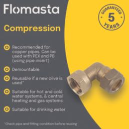 Flomasta  Brass Compression Angled Tap Connector 15mm x 1/2"