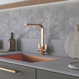ETAL Stroud Twin Lever Kitchen Mixer Tap Brushed Copper