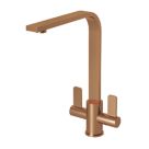 ETAL Stroud Twin Lever Kitchen Mixer Tap Brushed Copper