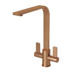 ETAL Stroud Twin Lever Kitchen Mixer Tap Brushed Copper