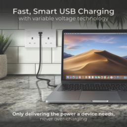 British General 800 Series 13A 2-Gang SP Switched Socket + 3A 45W 2-Outlet Type A & C USB Charger White