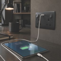 British General Nexus Metal 13A 2-Gang SP Switched Socket + 3.25A 65W 2-Outlet Type C USB Charger Matt Black with Black Inserts