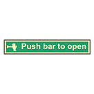 Photoluminescent "Push Bar To Open" Sign 100mm x 600mm