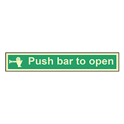 Photoluminescent "Push Bar To Open" Sign 100mm x 600mm