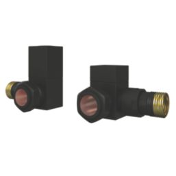 ETAL Swelt 15mm x 1/2" Matt Black Corner Designer Manual Radiator Valve Head & Body  2 Pack