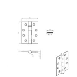 Smith & Locke  Satin Stainless Steel Grade 13 Fire Rated Ball Bearing Square Hinges 102mm x 76mm 2 Pack