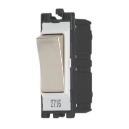 Contactum  10AX 2-Way Modular Light Switch Brushed Steel with White Inserts