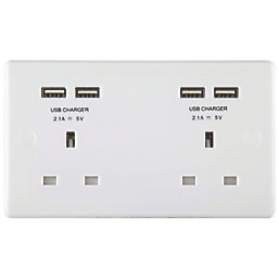British General 800 Series 13A 2-Gang Unswitched Socket + 4.2A 10.5W 4-Outlet Type A USB Charger White