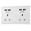 British General 800 Series 13A 2-Gang Unswitched Socket + 4.2A 10.5W 4-Outlet Type A USB Charger White