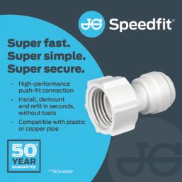 JG Speedfit  Plastic Push-Fit Straight Tap Connectors 15mm x 1/2" 2 Pack