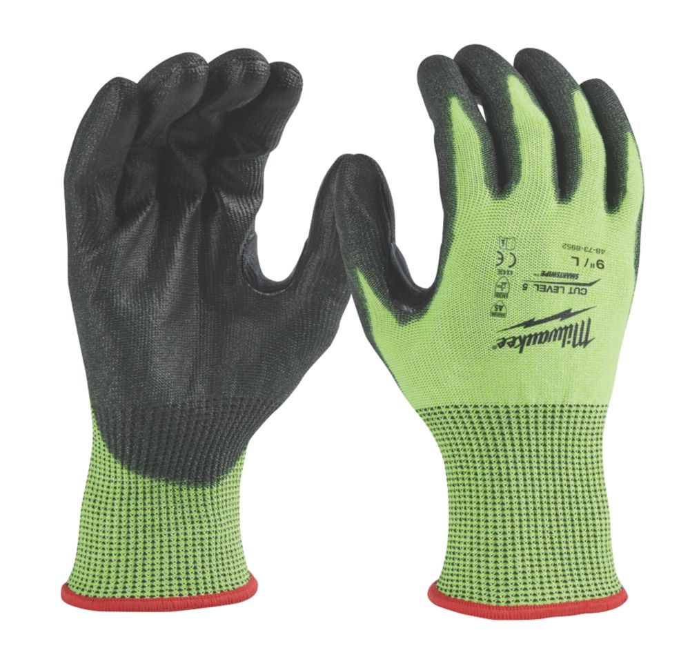 Milwaukee Hi Vis Cut Level 5 E Gloves Fluorescent Yellow Large Screwfix