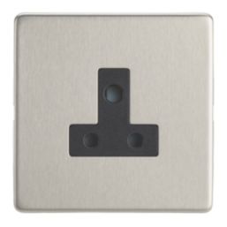 Contactum Lyric 5A 1-Gang Unswitched Round Pin Socket Brushed Steel with Black Inserts