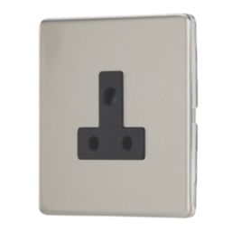 Contactum Lyric 5A 1-Gang Unswitched Round Pin Socket Brushed Steel with Black Inserts