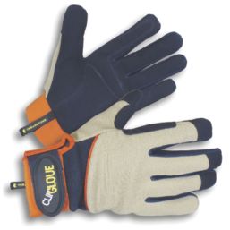 ClipGlove General Purpose   Synthetic Leather Gardening Gloves Navy / Cream Medium