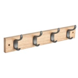 Hardware Solutions 4-Hook Heavy Duty Rail Wooden Ash 400mm x 70mm