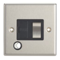 Contactum iConic 13A Switched Fused Spur & Flex Outlet  Brushed Steel with Black Inserts