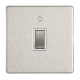 Contactum Lyric 10AX 1-Gang 1-Way Retractive Bell Switch Brushed Steel with White Inserts
