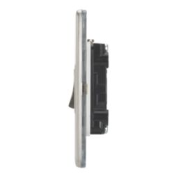 Contactum Lyric 10AX 1-Gang 1-Way Retractive Bell Switch Brushed Steel with White Inserts